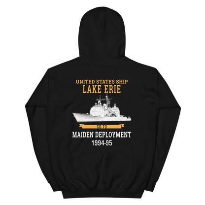 USS Lake Erie (CG-70) 1994-95 Maiden Deployment Unisex Hoodie – back view, black