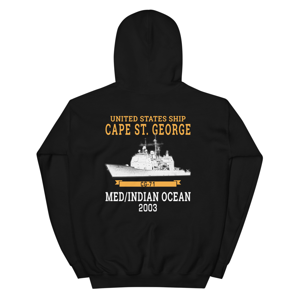USS Cape St. George (CG-71) 2003 MED/IO Unisex Hoodie – back view, black