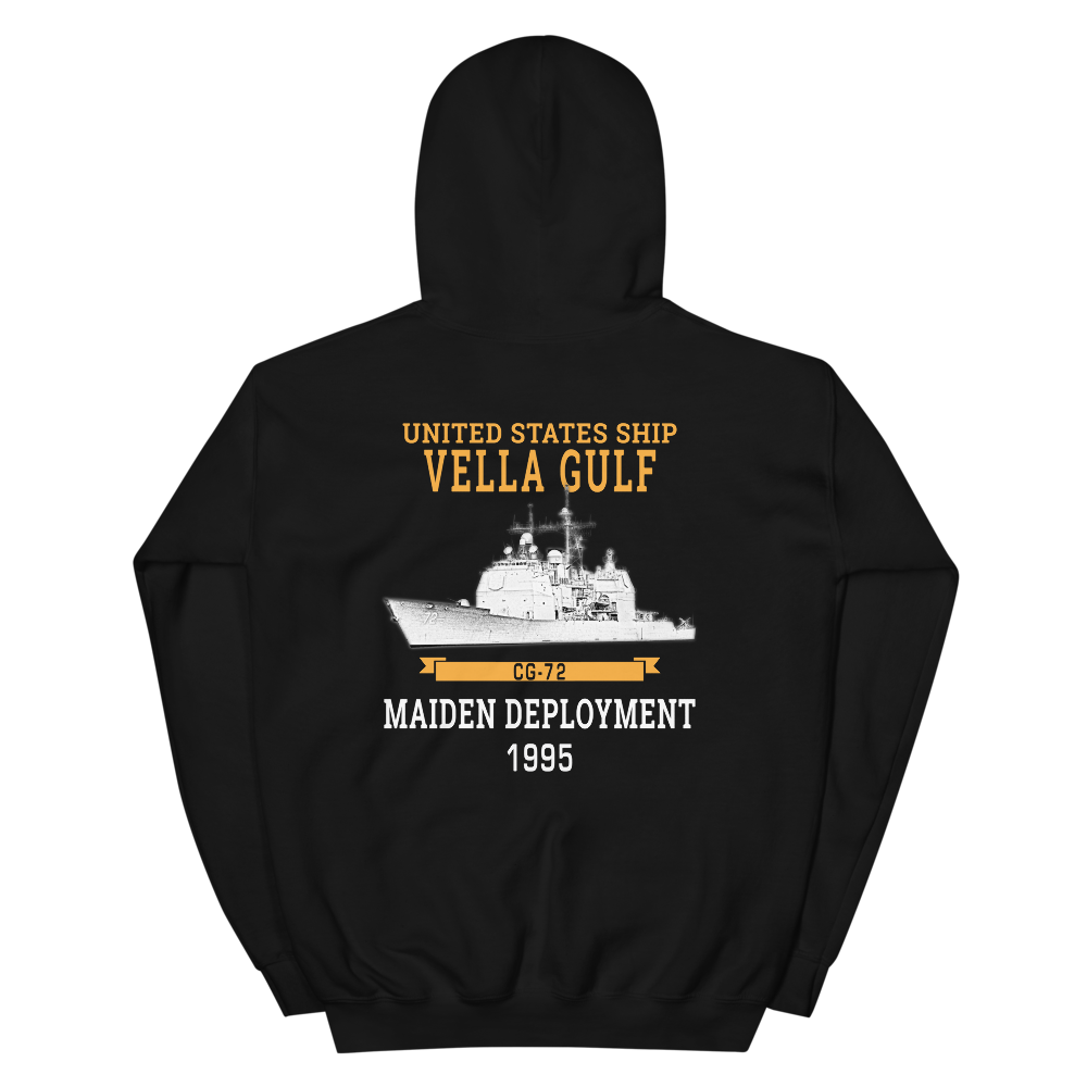 USS Vella Gulf (CG-72) 1995 Maiden Deployment Unisex Hoodie – back view, black