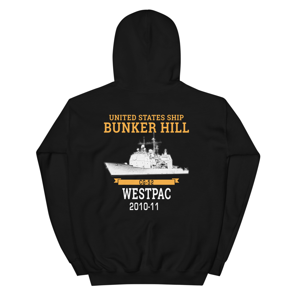 USS Bunker Hill (CG-52) 2010-11 WESTPAC Unisex Hoodie – back view, black