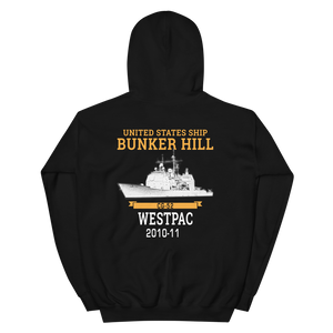 USS Bunker Hill (CG-52) 2010-11 WESTPAC Unisex Hoodie – back view, black
