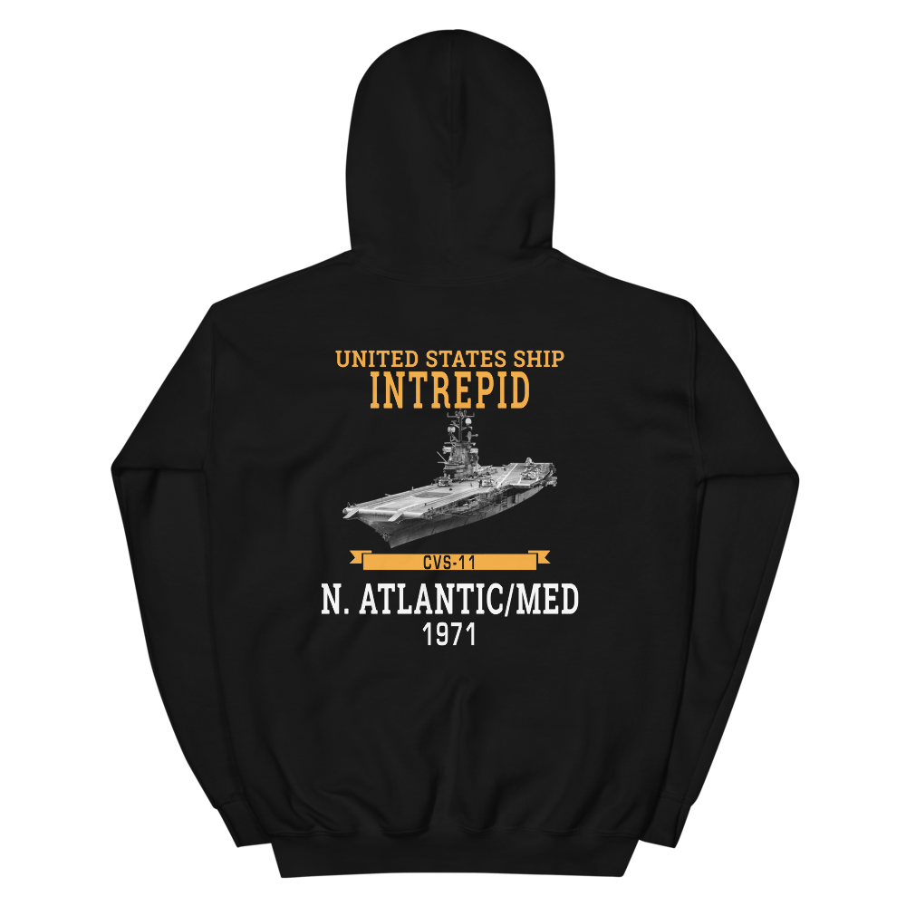 USS Intrepid (CVS-11) 1971 N.Atlantic/MED Hoodie – back view, black