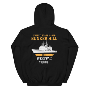 USS Bunker Hill (CG-52) 1988-89 WESTPAC Hoodie – back view, black