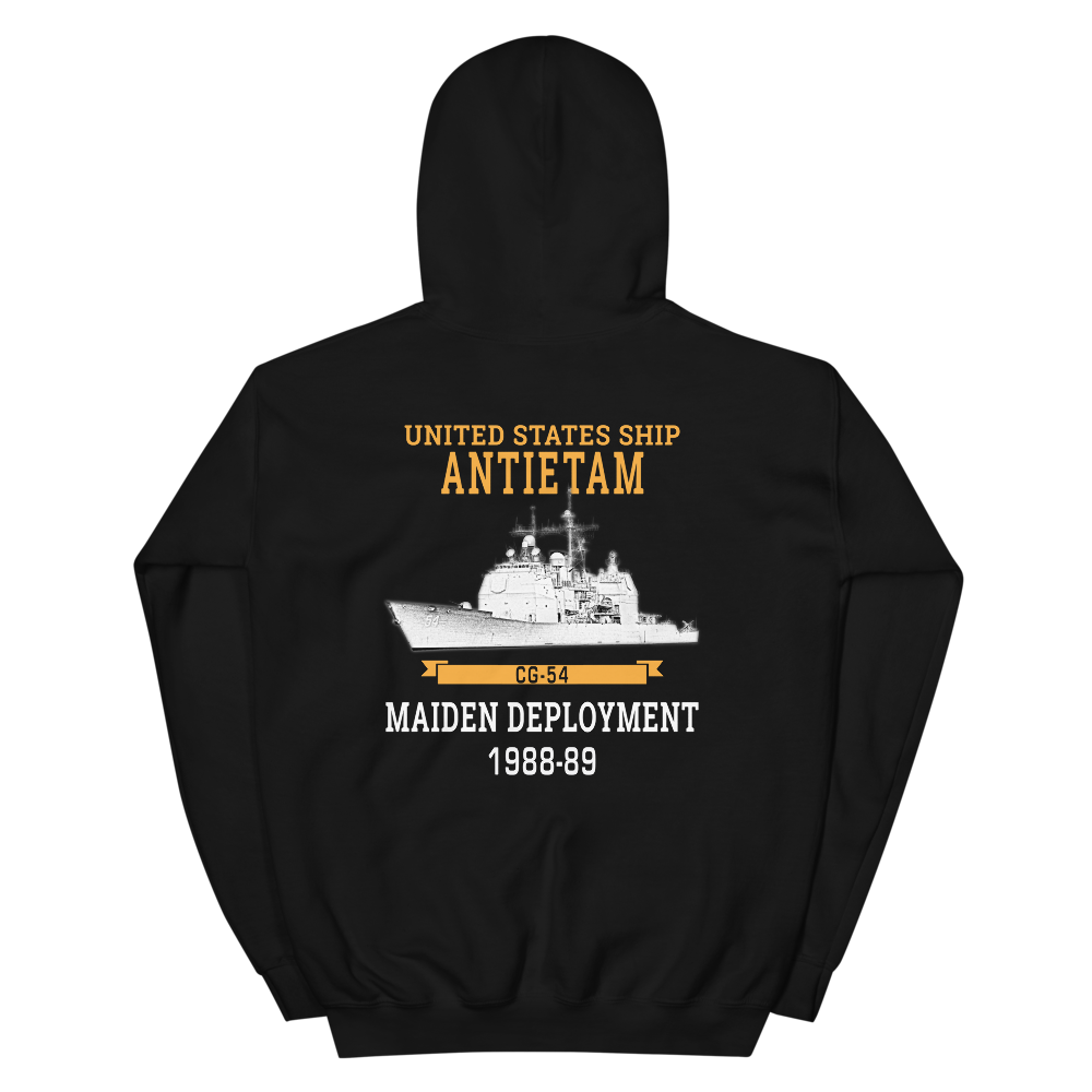 USS Antietam (CG-54) 1988-89 Maiden Deployment Hoodie – back view, black