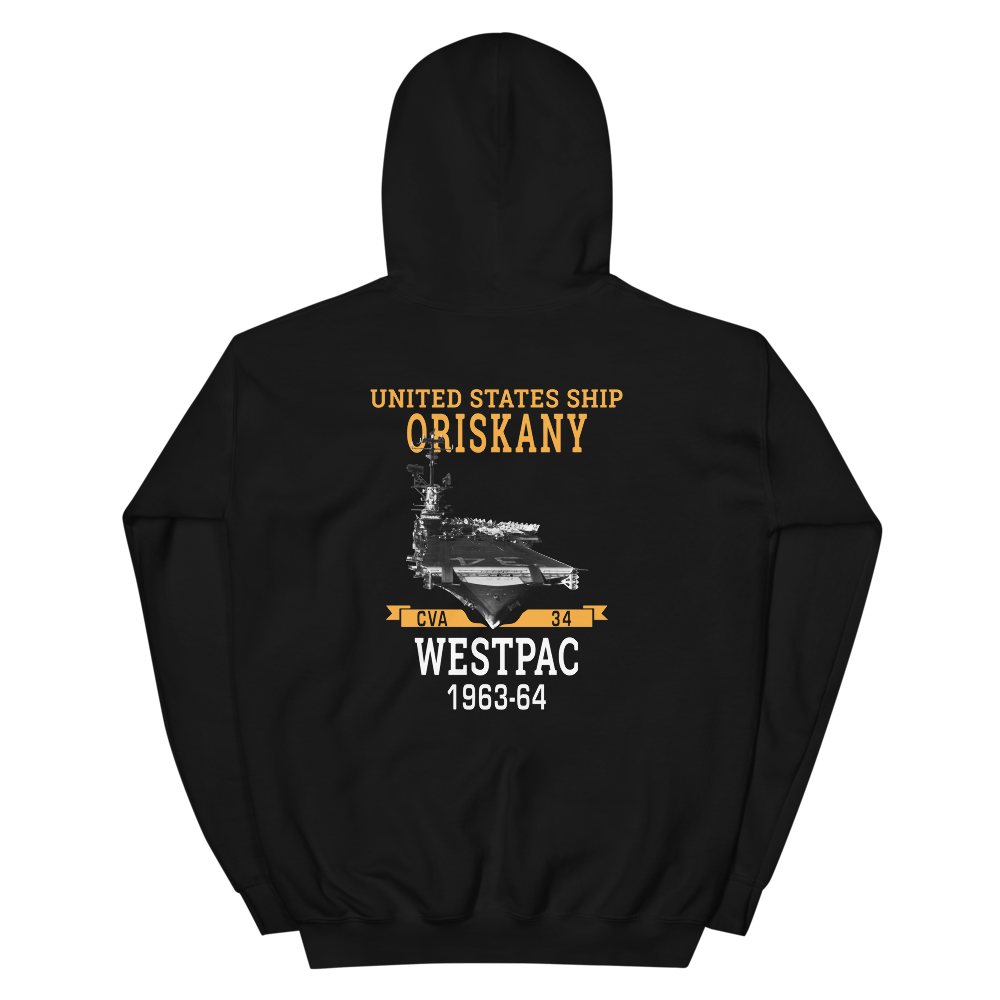 USS Oriskany (CVA-34) 1963-64 WESTPAC Unisex Hoodie – back view, black