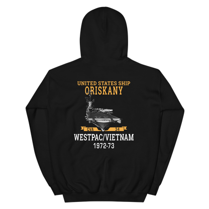 USS Oriskany (CVA-34) 1972-73 WESTPAC/VIETNAM Unisex Hoodie – back view, black