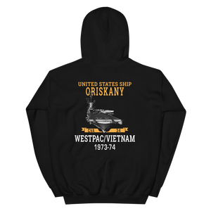 USS Oriskany (CVA-34) 1973-74 WESTPAC/VIETNAM Unisex Hoodie – back view, black
