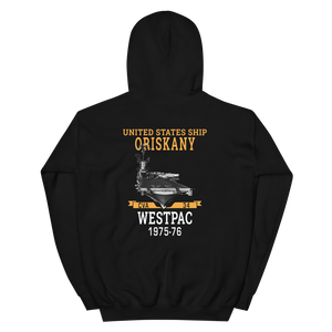 USS Oriskany (CVA-34) 1975-76 WESTPAC Unisex Hoodie – back view, black