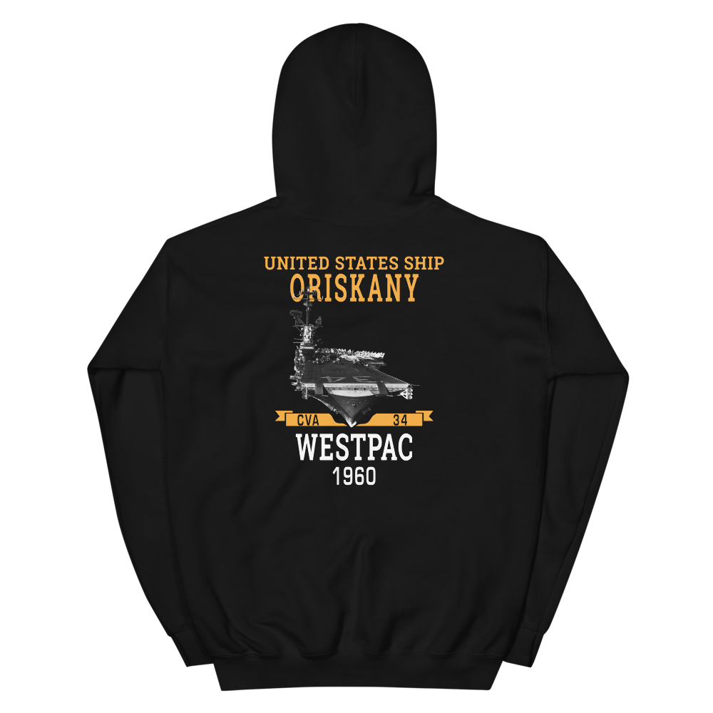 USS Oriskany (CVA-34) 1960 WESTPAC Unisex Hoodie – back view, black