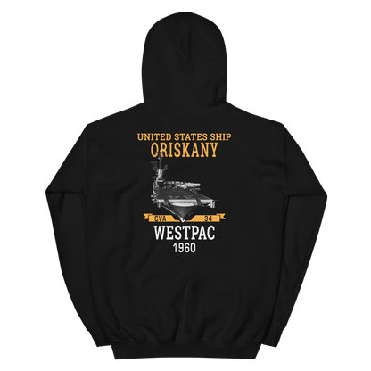 USS Oriskany (CVA-34) 1960 WESTPAC Unisex Hoodie – back view, black