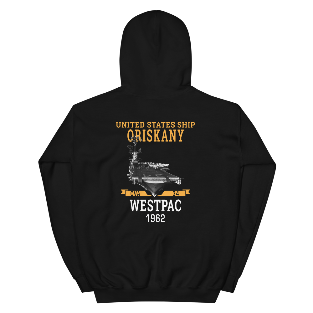 USS Oriskany (CVA-34) 1962 WESTPAC Unisex Hoodie – back view, black