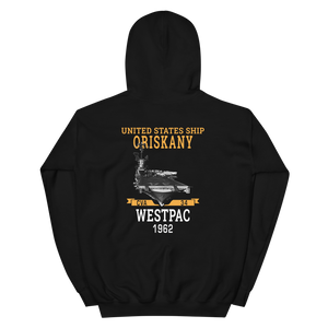 USS Oriskany (CVA-34) 1962 WESTPAC Unisex Hoodie – back view, black