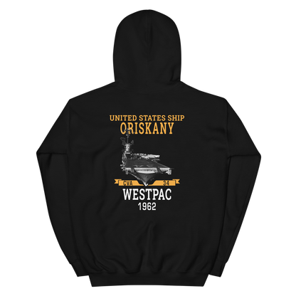 USS Oriskany (CVA-34) 1962 WESTPAC Unisex Hoodie – back view, black
