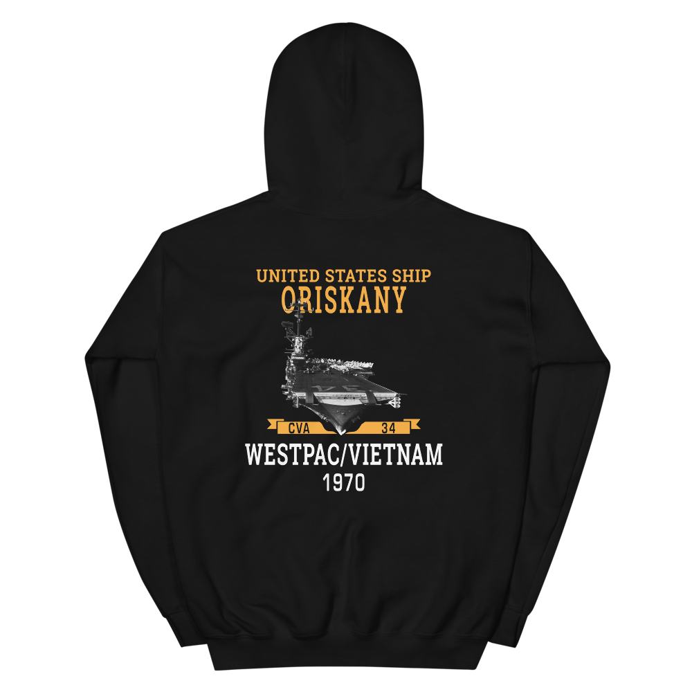 USS Oriskany (CVA-34) 1970 WESTPAC/VIETNAM Unisex Hoodie – back view, black
