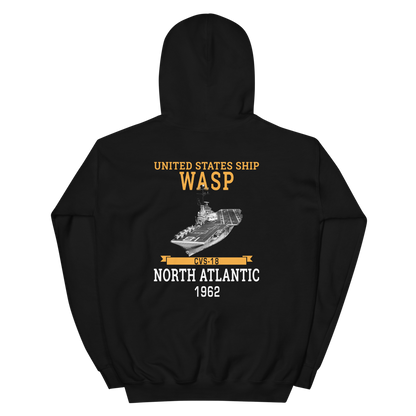 USS Wasp (CVS-18) 1962 N. ATLANTIC Unisex Hoodie – back view, black