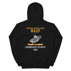 USS Wasp (CVS-18) 1965 CARIBBEAN/W. ATLANTIC Unisex Hoodie – back view, black