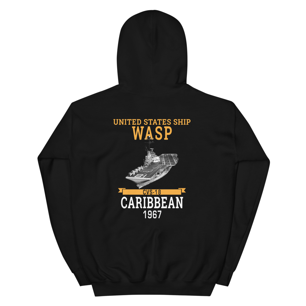 USS Wasp (CVS-18) 1967 CARIBBEAN Unisex Hoodie – back view, black