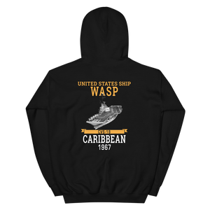 USS Wasp (CVS-18) 1967 CARIBBEAN Unisex Hoodie – back view, black