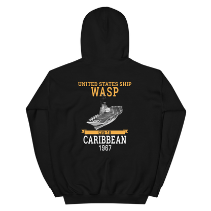 USS Wasp (CVS-18) 1967 CARIBBEAN Unisex Hoodie – back view, black