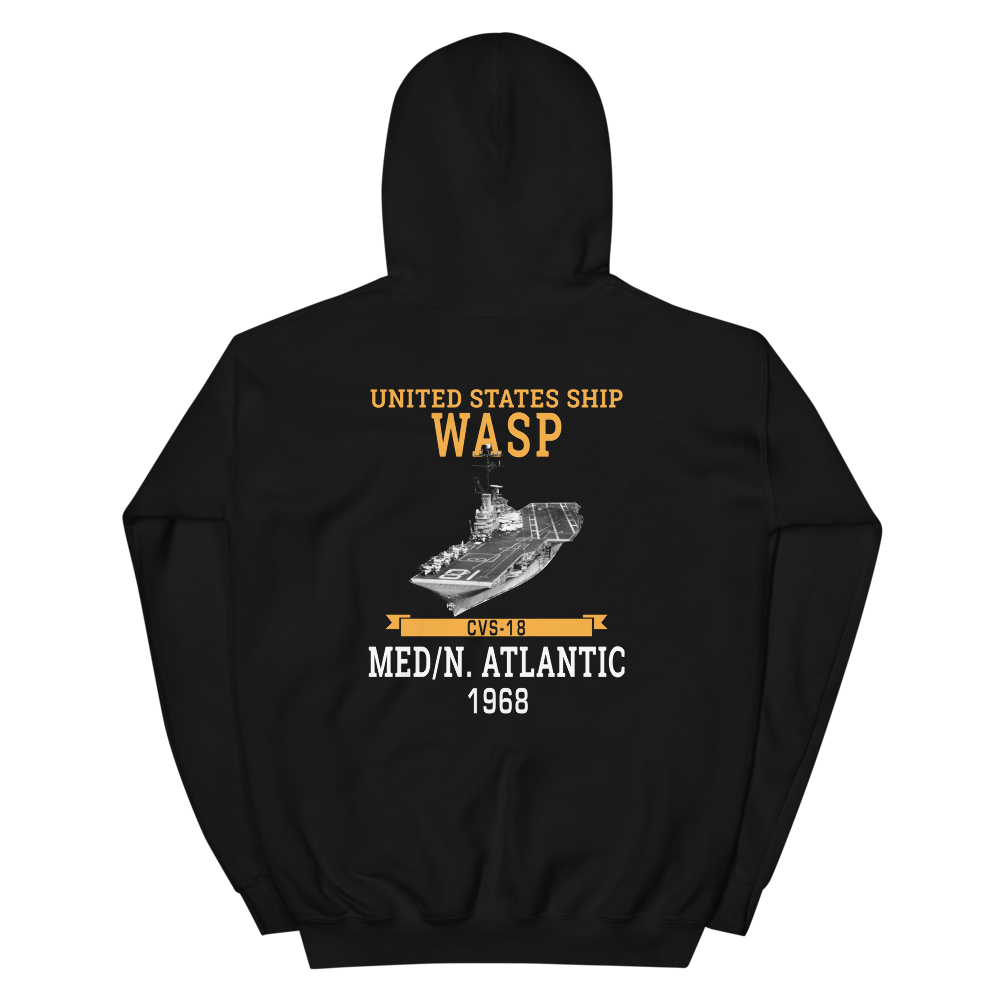 USS Wasp (CVS-18) 1968 MED/N. ATLANTIC Unisex Hoodie – back view, black