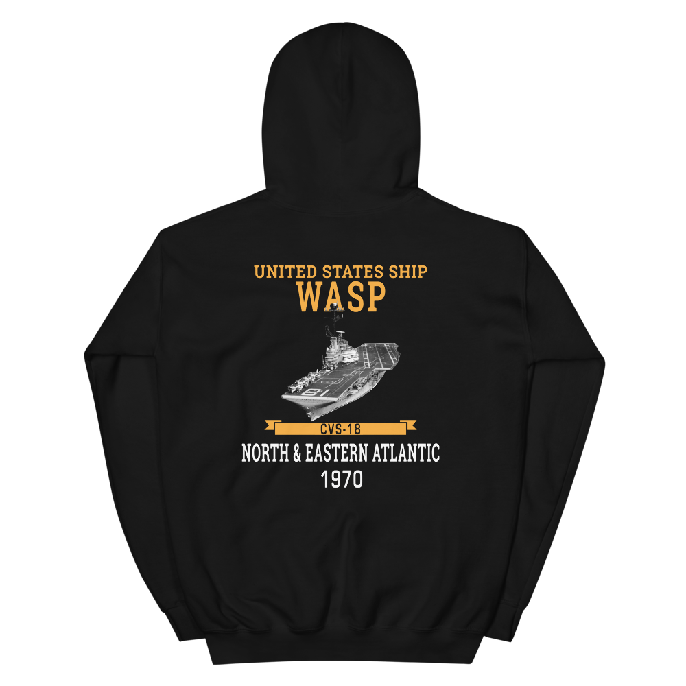 USS Wasp (CVS-18) 1970 N. & EASTERN ATLANTIC Unisex Hoodie – back view, black