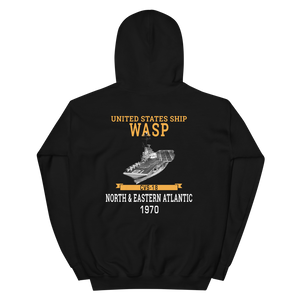 USS Wasp (CVS-18) 1970 N. & EASTERN ATLANTIC Unisex Hoodie – back view, black