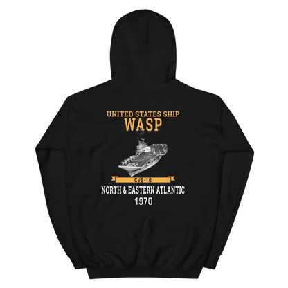 USS Wasp (CVS-18) 1970 N. & EASTERN ATLANTIC Unisex Hoodie – back view, black