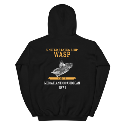 USS Wasp (CVS-18) 1971 MED/ATLANTIC/CARIBBEAN Unisex Hoodie – back view, black