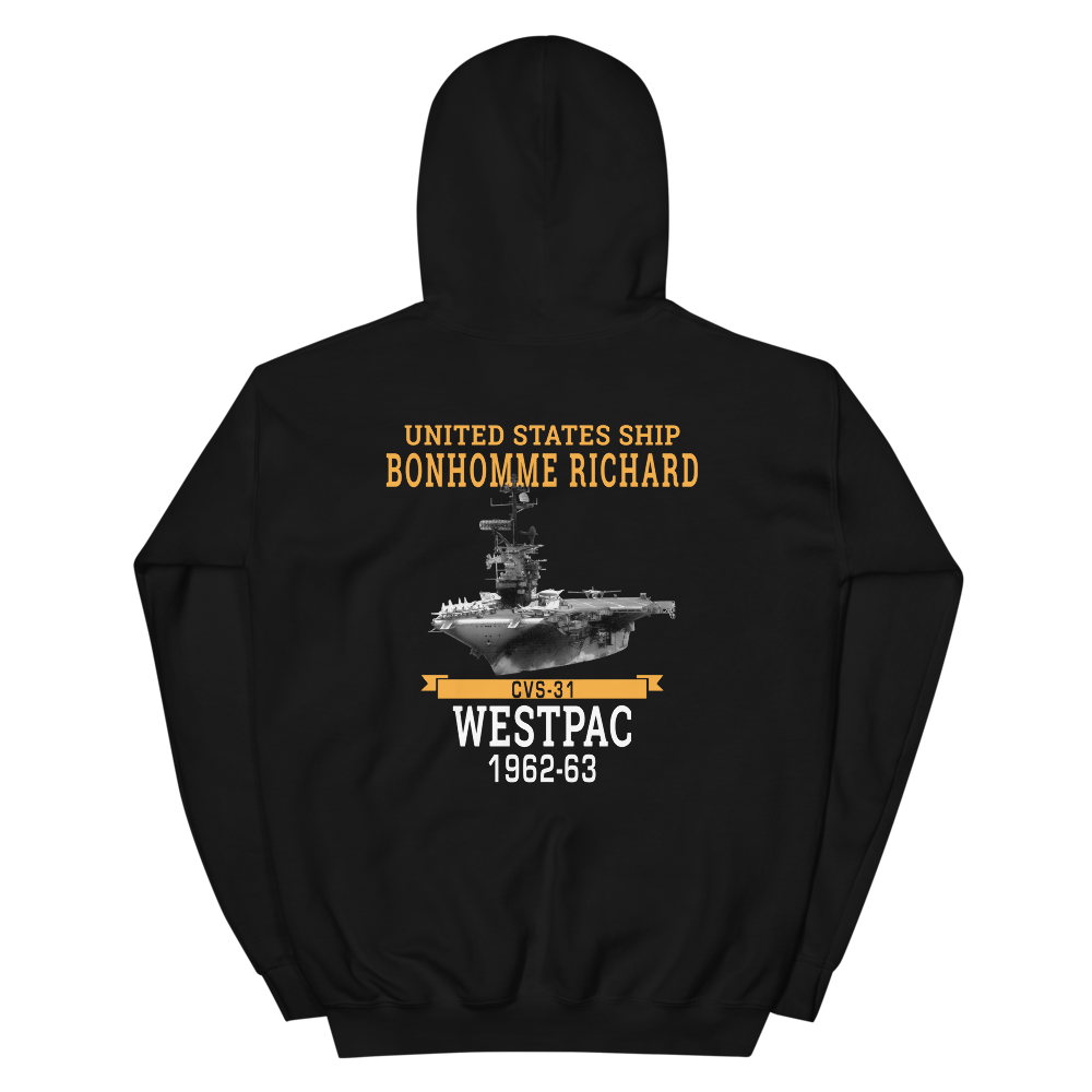 USS Bonhomme Richard (CVS-31) 1962-63 WESTPAC Unisex Hoodie – back view, black
