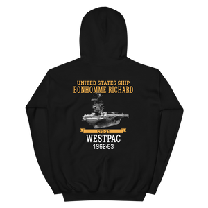 USS Bonhomme Richard (CVS-31) 1962-63 WESTPAC Unisex Hoodie – back view, black