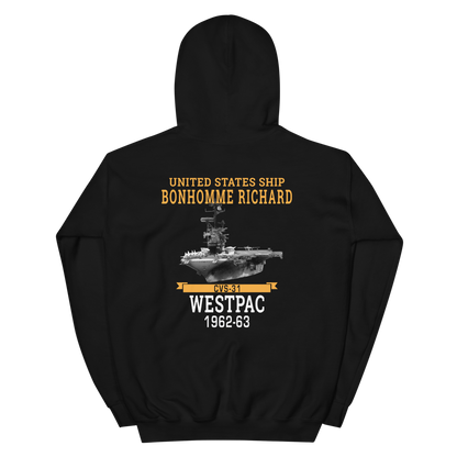 USS Bonhomme Richard (CVS-31) 1962-63 WESTPAC Unisex Hoodie – back view, black
