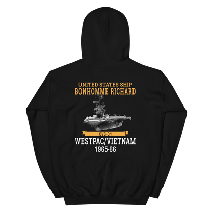 USS Bonhomme Richard (CVS-31) 1965-66 WESTPAC/VIETNAM Unisex Hoodie – back view, black