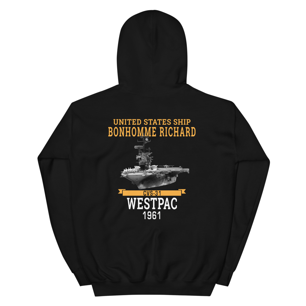 USS Bonhomme Richard (CVS-31) 1961 WESTPAC Unisex Hoodie – back view, black