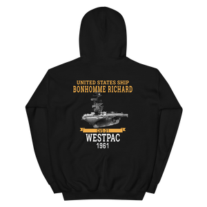 USS Bonhomme Richard (CVS-31) 1961 WESTPAC Unisex Hoodie – back view, black