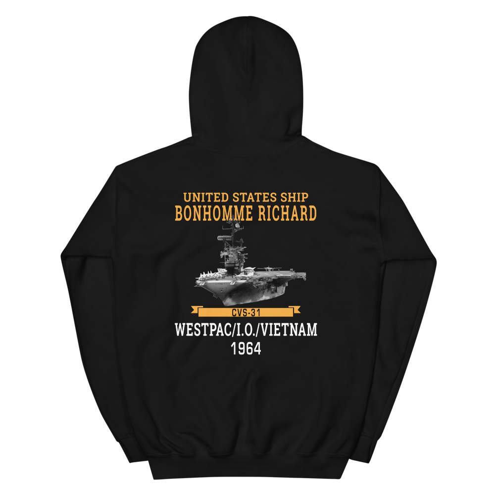 USS Bonhomme Richard (CVS-31) 1964 WESTPAC/VIETNAM Unisex Hoodie – back view, black