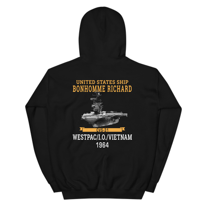 USS Bonhomme Richard (CVS-31) 1964 WESTPAC/VIETNAM Unisex Hoodie – back view, black