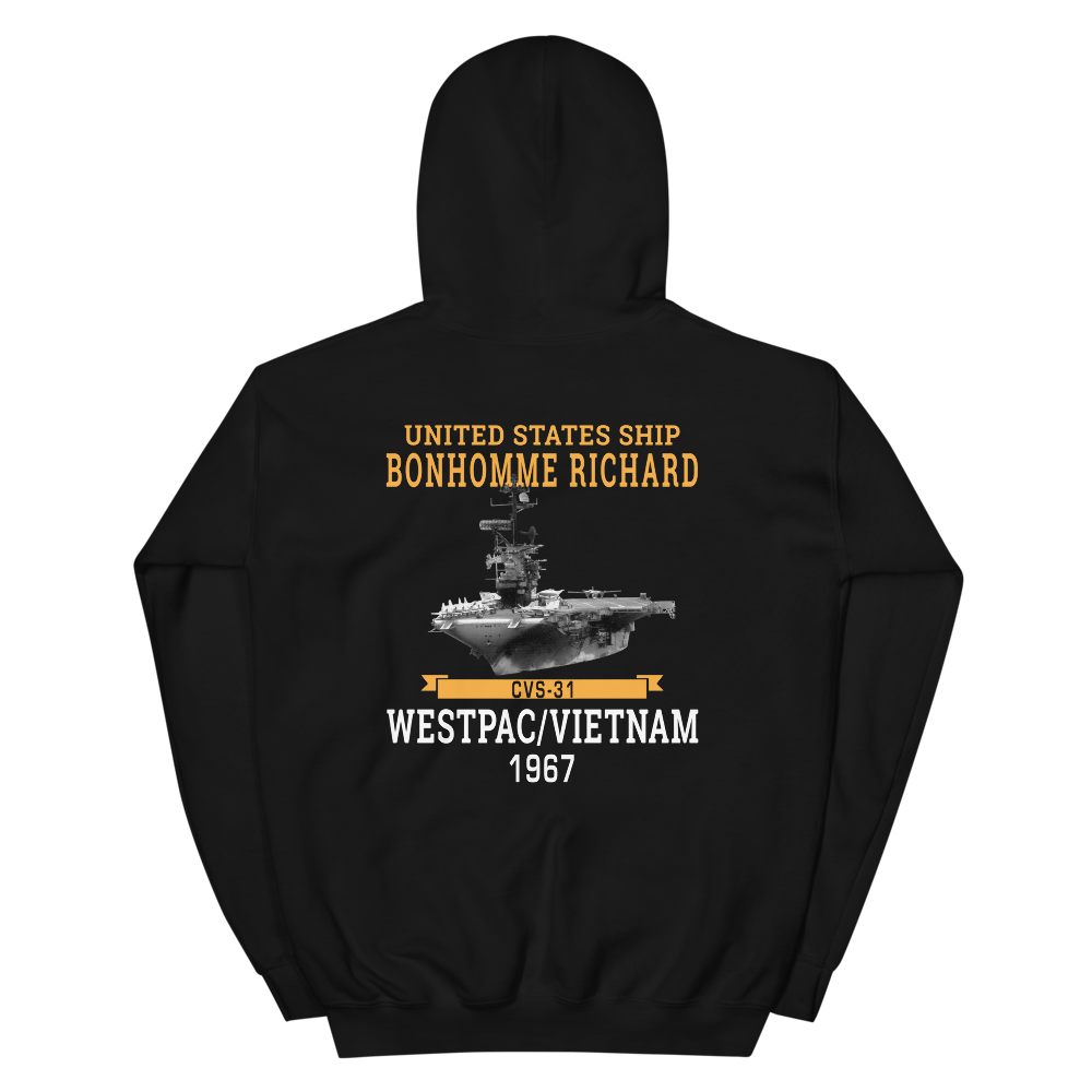 USS Bonhomme Richard (CVS-31) 1967 WESTPAC/VIETNAM Unisex Hoodie – back view, black