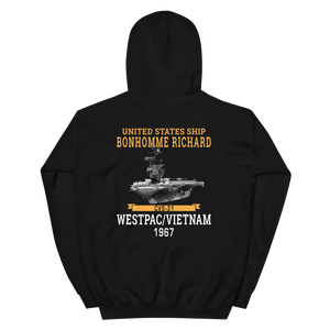 USS Bonhomme Richard (CVS-31) 1967 WESTPAC/VIETNAM Unisex Hoodie – back view, black