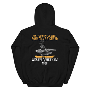 USS Bonhomme Richard (CVS-31) 1968 WESTPAC/VIETNAM Unisex Hoodie – back view, black