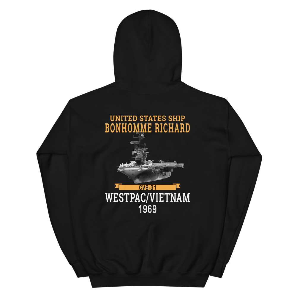 USS Bonhomme Richard (CVS-31) 1969 WESTPAC/VIETNAM Unisex Hoodie – back view, black