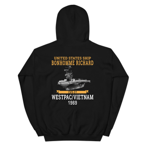 USS Bonhomme Richard (CVS-31) 1969 WESTPAC/VIETNAM Unisex Hoodie – back view, black