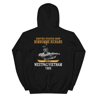 USS Bonhomme Richard (CVS-31) 1969 WESTPAC/VIETNAM Unisex Hoodie – back view, black