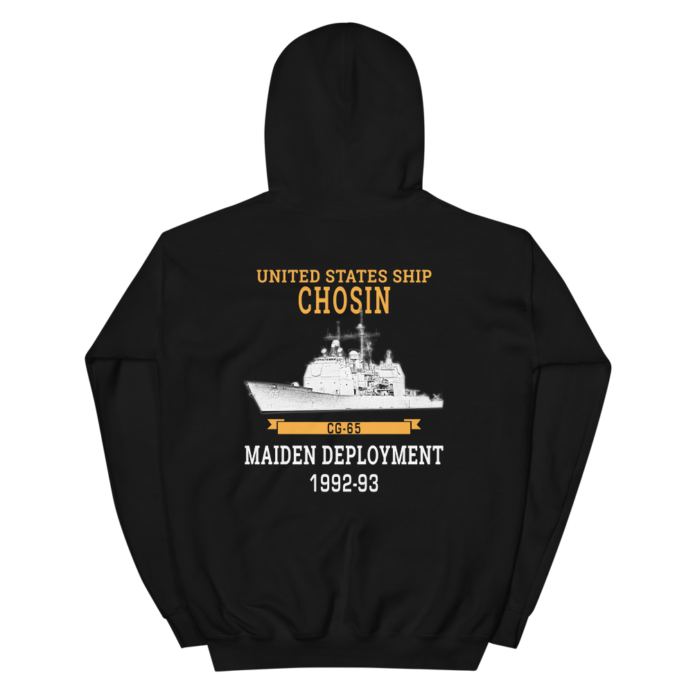 USS Chosin (CG-65) 1992-93 Maiden Deployment Unisex Hoodie – back view, black
