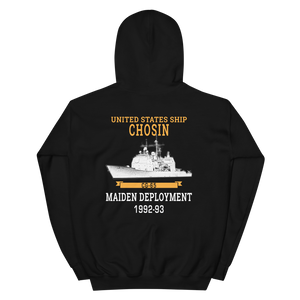 USS Chosin (CG-65) 1992-93 Maiden Deployment Unisex Hoodie – back view, black