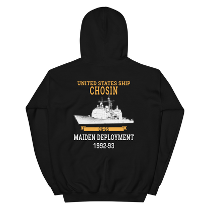 USS Chosin (CG-65) 1992-93 Maiden Deployment Unisex Hoodie – back view, black