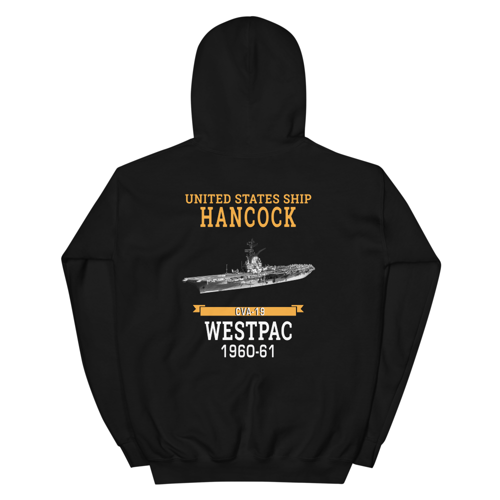 USS Hancock (CVA-19) 1960-61 WESTPAC Unisex Hoodie – back view, black