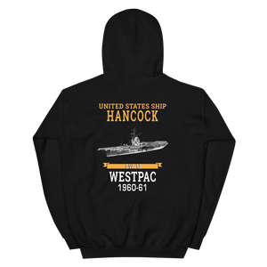 USS Hancock (CVA-19) 1960-61 WESTPAC Unisex Hoodie – back view, black