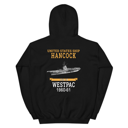 USS Hancock (CVA-19) 1960-61 WESTPAC Unisex Hoodie – back view, black
