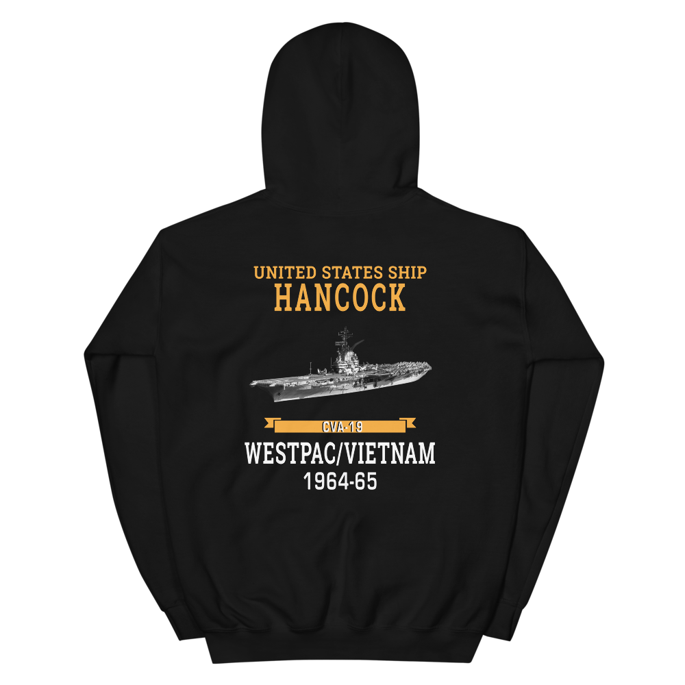 USS Hancock (CVA-19) 1964-65 WESTPAC/VIETNAM Unisex Hoodie – back view, black