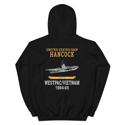 USS Hancock (CVA-19) 1964-65 WESTPAC/VIETNAM Unisex Hoodie – back view, black